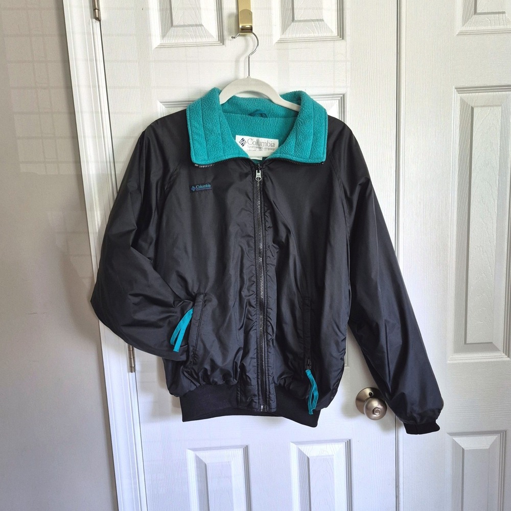 Vintage 90s Columbia fleece lined water resistant jacket black teal mens medium